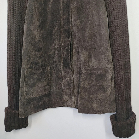 Kim Rogers Suede Leather Jacket Womens XL Brown Ribbed Knit Fisherman Preppy - Picture 3 of 14